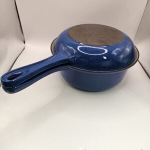 Le Creuset #22 Cobalt Blue Enamel Cast Iron Multifunction Saucepan Skillet Set